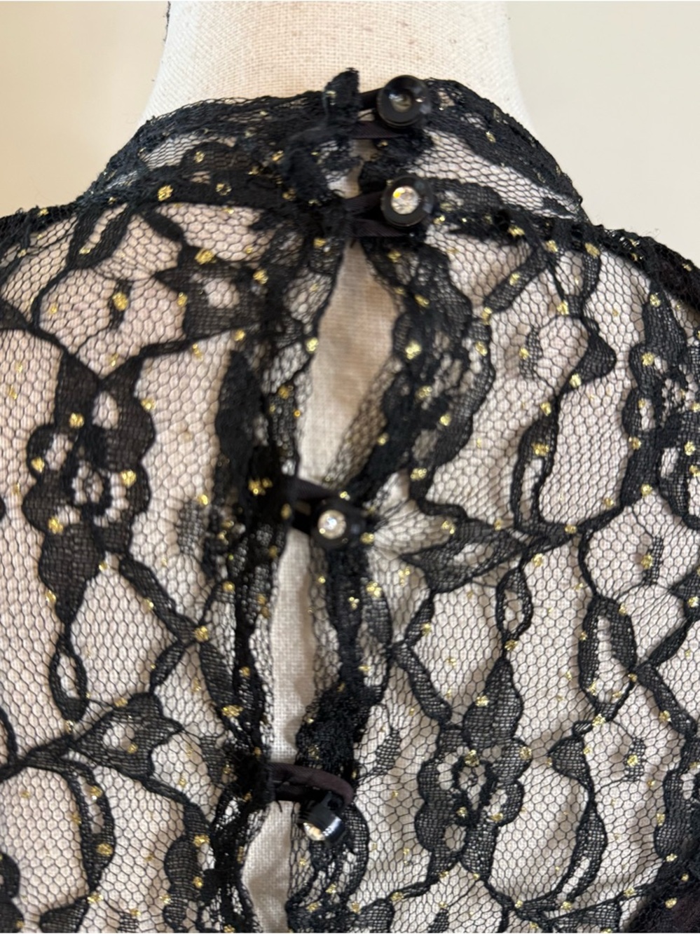 Nuance vintage black lace sequin midi dress tiered balloon hem SZ 5 - Picture 6 of 16